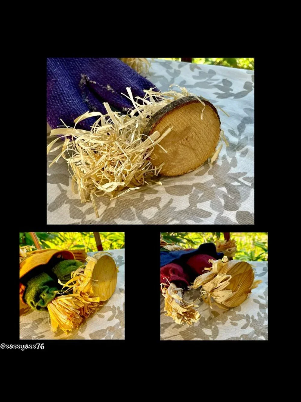 ▪️VTG▪️Three HANDCRAFTED 18.5" & 12.5" Straw Textile & Wood SCARECROW Figures - Picture 14 of 15